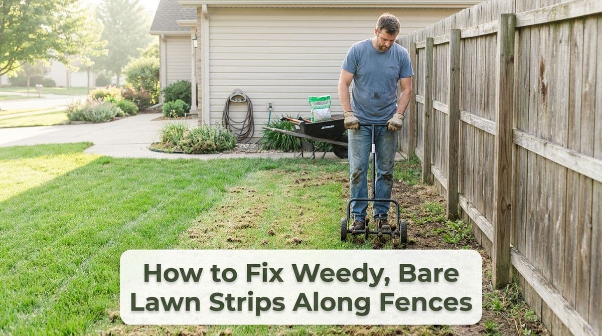 How to Fix Weedy, Bare Lawn Strips Along Fences image